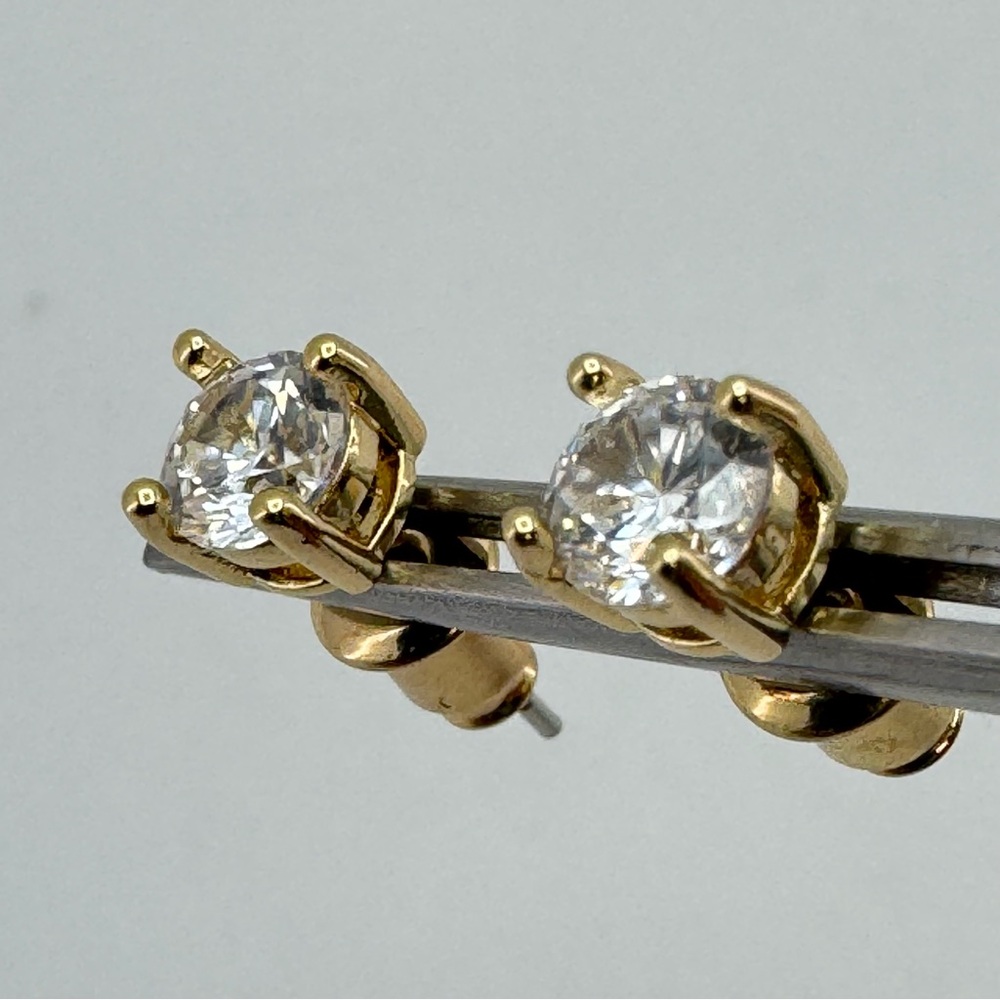 New 14K Gold Plated CZ Stud Earrings Round Solitaire Classic Sparkle Minimalist